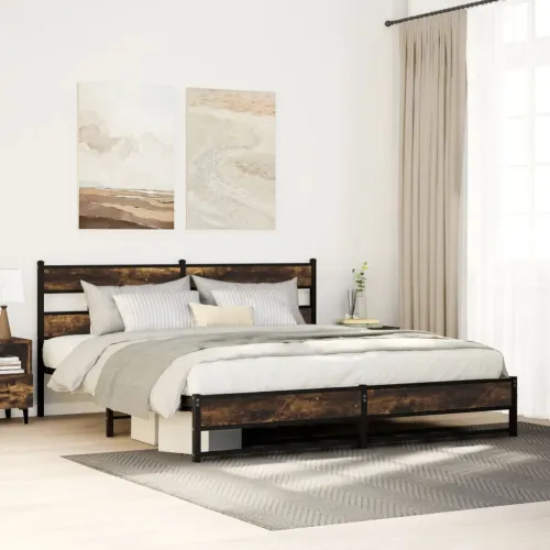 Metalni okvir kreveta bez madraca boja hrasta 193x203 cm - Dimljeni hrast 193 x 203 cm s uzglavljem i dvostrukim niskim podnožje Cijena