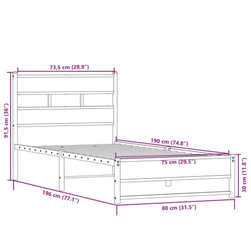 Metalni okvir kreveta bez madraca boja hrasta sonome 75x190 cm - sonoma hrast 75 x 190 cm s uzglavljem i dvostrukim niskim podno Cijena