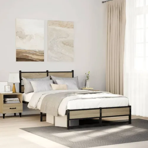 Metalni okvir kreveta bez madraca boja hrasta sonome 120x190 cm - sonoma hrast 120 x 190 cm s uzglavljem i dvostrukim niskim pod Cijena