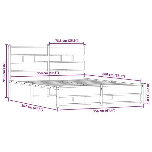 Metalni okvir kreveta bez madraca boja hrasta sonome 150x200 cm - sonoma hrast 150 x 200 cm s uzglavljem i dvostrukim niskim pod Cijena