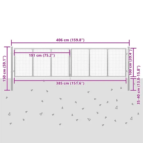 Dvorišna vrata - Vrtna vrata od pocinčanog čelika 400x100 cm srebrne boje - Srebrno 400 x 100 cm Cijena