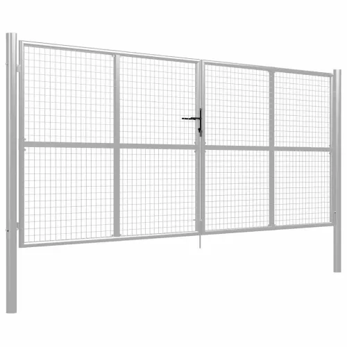 Dvorišna vrata - Vrtna vrata od pocinčanog čelika 400x150 cm srebrne boje - Srebrno 400 x 150 cm Cijena