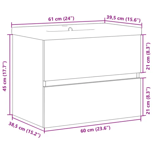 Ormarić za Lavabo - Umivaonik s ugradbenim umivaonikom Staro drvo - Staro drvo 60 x 38.5 x 45 cm bez slavine i odvoda Cijena