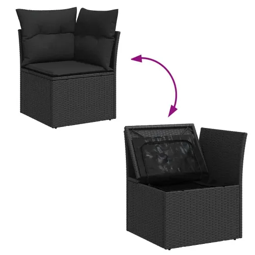 Vrtna garnitura - 6-dijelni set vrtnih sofa s jastucima crni od poliratana - Crna sa spremištem 1 Cijena