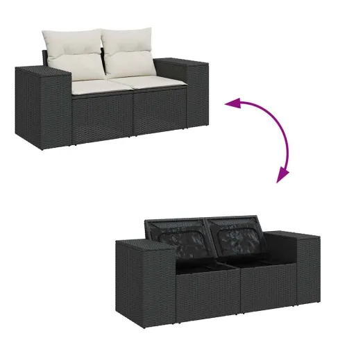 Vrtna garnitura - 7-dijelni set vrtnih sofa od poliratana s jastucima crni - Crna i krem sa spremištem 1 Cijena
