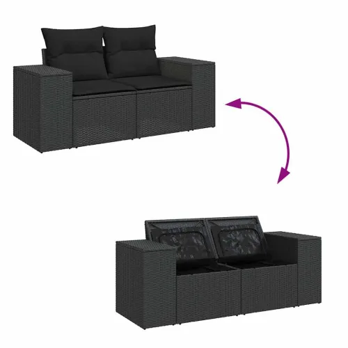 Vrtna garnitura - 7-dijelni set vrtnih sofa od poliratana s jastucima crni - Crna sa spremištem 1 Cijena