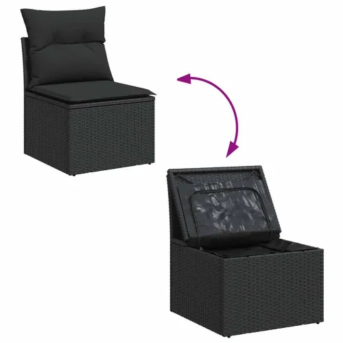 Vrtna garnitura - 7-dijelni set vrtnih sofa od poliratana s jastucima crni - Crna sa spremištem 1 Cijena