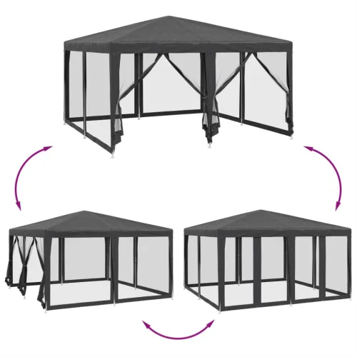 Šator za svadbe - šator za zabave 8 mrežastih bočnih zidova antracit 4x4 m HDPE - Antracit 4 x 4 m with 8 sidewalls Cijena