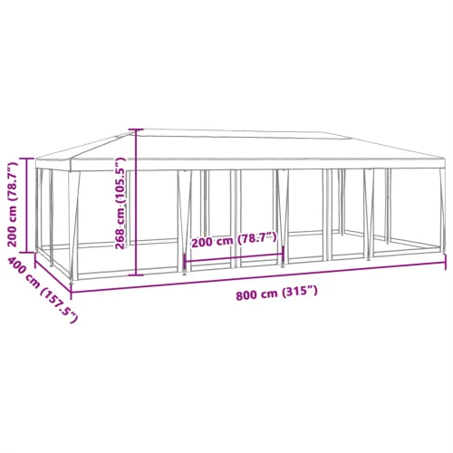 Šator za svadbe - šator za zabave s 12 mrežasta bočna zida plavi 8x4 m HDPE - Plava 8 x 4 m s 12 bočnih stranica Cijena
