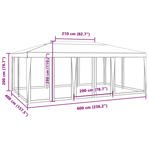 Šator za svadbe - šator za zabave 10 mrežastih bočnih zidova antracit 6x4 m HDPE - Antracit 6 x 4 m with 10 sidewalls Cijena