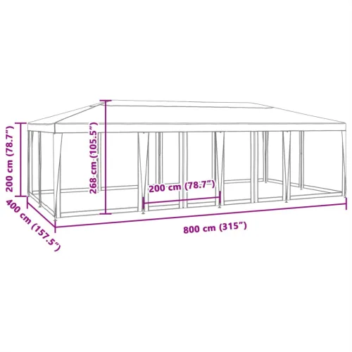 Šator za svadbe - šator za zabave 12 mrežastih bočnih zidova antracit 8x4 m HDPE - Antracit 8 x 4 m with 12 sidewalls Cijena