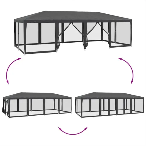 Šator za svadbe - šator za zabave 12 mrežastih bočnih zidova antracit 8x4 m HDPE - Antracit 8 x 4 m with 12 sidewalls Cijena