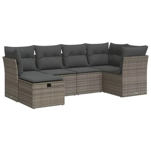Vrtna garnitura - 6-dijelni set vrtnih sofa od poliratana s jastucima sivi - Siva sa spremištem 6 Cijena