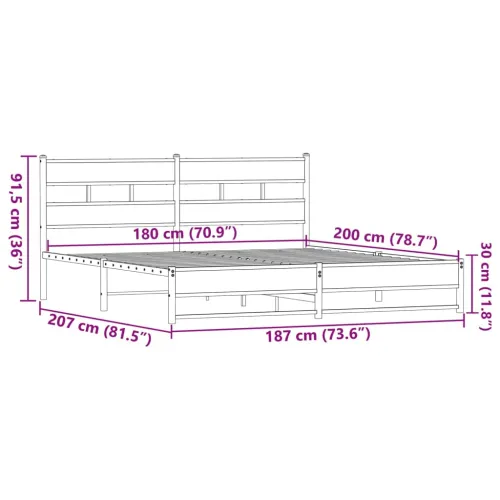 Metalni okvir kreveta bez madraca smeđa boja hrasta 180x200 cm - Smeđi hrast 180 x 200 cm s uzglavljem i dvostrukim niskim podno Cijena