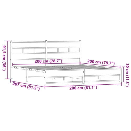 Metalni okvir kreveta bez madraca smeđa boja hrasta 200x200 cm - Smeđi hrast 200 x 200 cm s uzglavljem i dvostrukim niskim podno Cijena