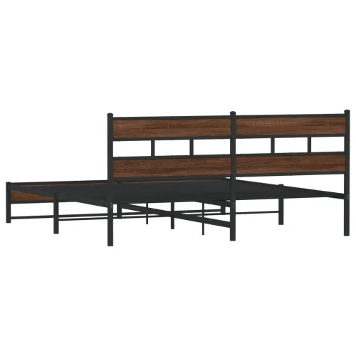 Metalni okvir kreveta bez madraca smeđa boja hrasta 183x213 cm - Smeđi hrast 183 x 213 cm s uzglavljem i dvostrukim niskim podno Cijena