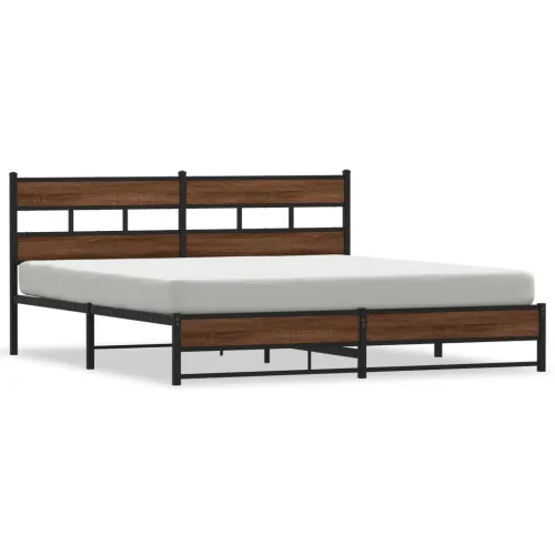 Metalni okvir kreveta bez madraca smeđa boja hrasta 183x213 cm - Smeđi hrast 183 x 213 cm s uzglavljem i dvostrukim niskim podno Cijena