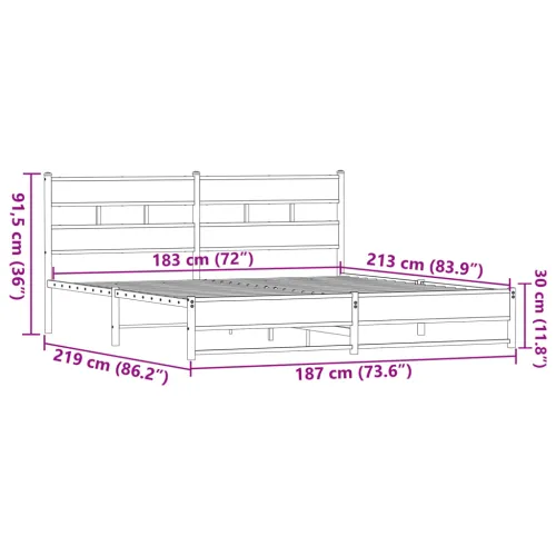 Metalni okvir kreveta bez madraca smeđa boja hrasta 183x213 cm - Smeđi hrast 183 x 213 cm s uzglavljem i dvostrukim niskim podno Cijena