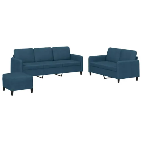 3-dijelni set sofa plavi baršunasti - Plava 1 s jastučićima i tabureom Cijena