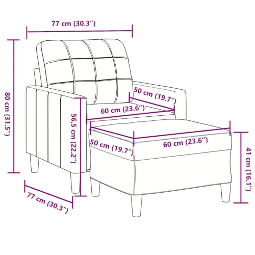 Fotelja s tabureom krem 60 cm baršunasta - Krema 1 Krema Cijena