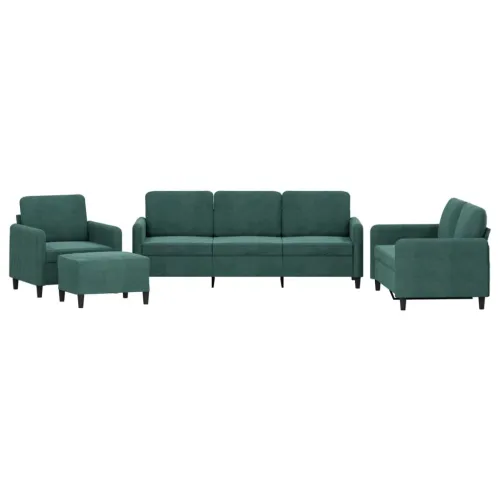 4-dijelni set sofa tamnozeleni baršunasti - Tamnozelena 1 s jastučićima i tabureom Cijena