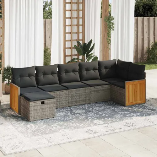 Vrtna garnitura - 7-dijelni set vrtnih sofa sivi od poliratana - Siva sa spremištem 7 Cijena