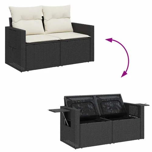 Vrtna garnitura - 9-dijelni set vrtnih sofa s jastucima crni od poliratana - Crna i krem sa spremištem Cijena