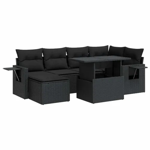Vrtna garnitura - 7-dijelni set vrtnih sofa od poliratana s jastucima crni - Crna sa spremištem 1 Cijena