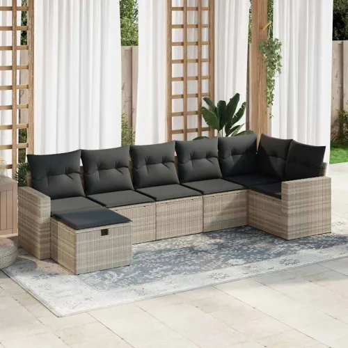 Vrtna garnitura - 7-dijelni set vrtnih sofa svjetlosivi od poliratana - Svjetlosiva sa spremištem 7 Cijena