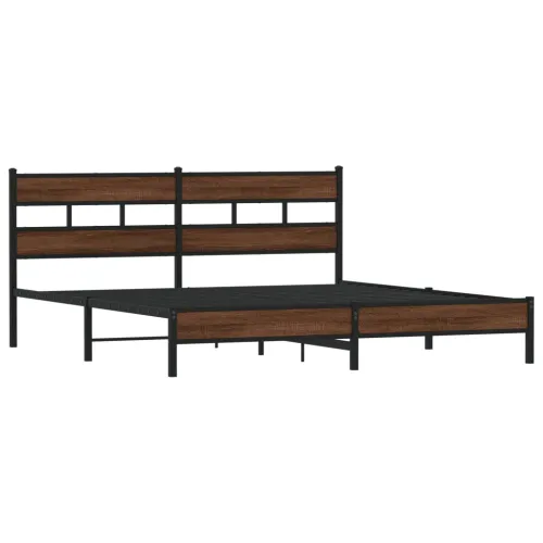 Metalni okvir kreveta bez madraca smeđa boja hrasta 193x203 cm - Smeđi hrast 193 x 203 cm s uzglavljem i niskim podnožjem Cijena