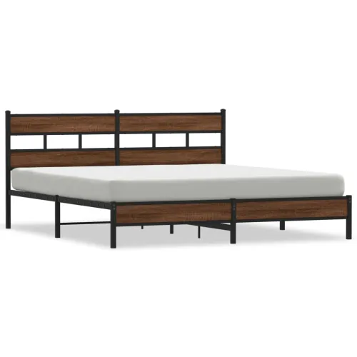 Metalni okvir kreveta bez madraca smeđa boja hrasta 193x203 cm - Smeđi hrast 193 x 203 cm s uzglavljem i niskim podnožjem Cijena