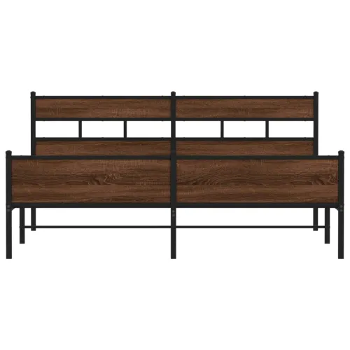 Metalni okvir kreveta bez madraca smeđa boja hrasta 193x203 cm - Smeđi hrast 193 x 203 cm s uzglavljem i visokim podnožjem Cijena