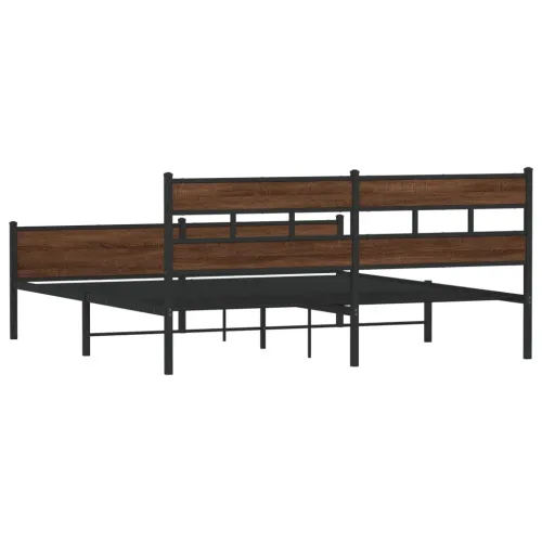 Metalni okvir kreveta bez madraca smeđa boja hrasta 193x203 cm - Smeđi hrast 193 x 203 cm s uzglavljem i visokim podnožjem Cijena