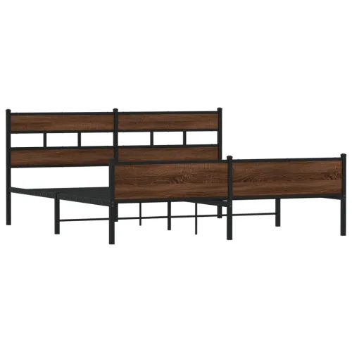 Metalni okvir kreveta bez madraca smeđa boja hrasta 193x203 cm - Smeđi hrast 193 x 203 cm s uzglavljem i visokim podnožjem Cijena