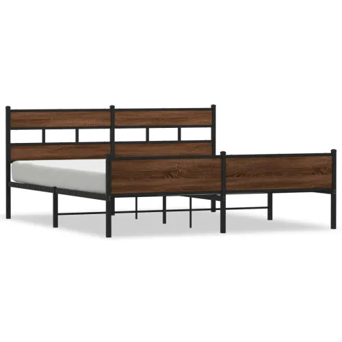 Metalni okvir kreveta bez madraca smeđa boja hrasta 193x203 cm - Smeđi hrast 193 x 203 cm s uzglavljem i visokim podnožjem Cijena