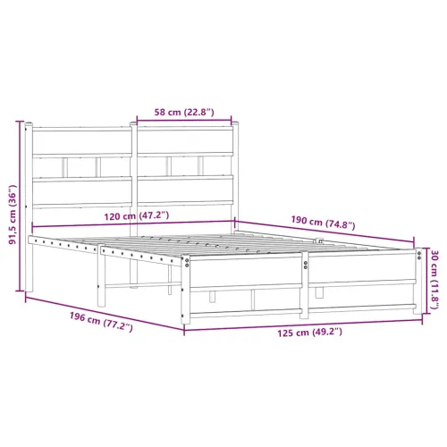 Metalni okvir kreveta bez madraca boja hrasta 120x190 cm - Dimljeni hrast 120 x 190 cm s uzglavljem i dvostrukim niskim podnožje Cijena