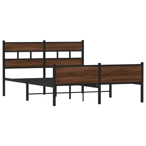Metalni okvir kreveta bez madraca smeđa boja hrasta 160x200 cm - Smeđi hrast 160 x 200 cm s uzglavljem i visokim podnožjem Cijena