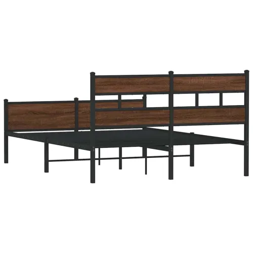 Metalni okvir kreveta bez madraca smeđa boja hrasta 160x200 cm - Smeđi hrast 160 x 200 cm s uzglavljem i visokim podnožjem Cijena