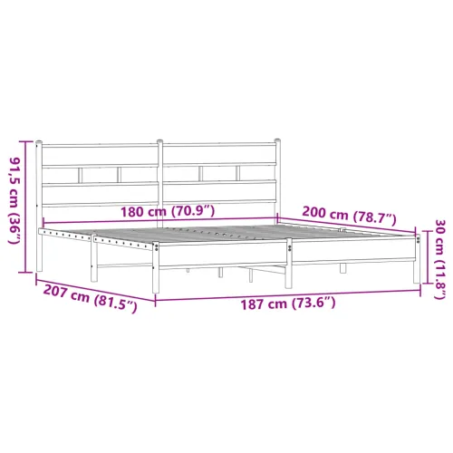 Metalni okvir kreveta bez madraca smeđa boja hrasta 180x200 cm - Smeđi hrast 180 x 200 cm s uzglavljem i niskim podnožjem Cijena