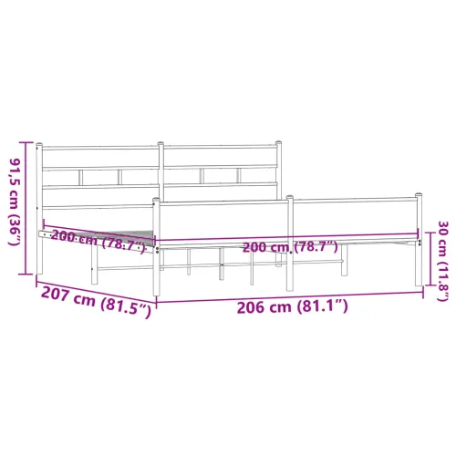 Metalni okvir kreveta bez madraca smeđa boja hrasta 200x200 cm - Smeđi hrast 200 x 200 cm s uzglavljem i visokim podnožjem Cijena