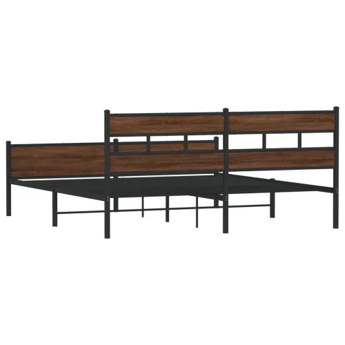 Metalni okvir kreveta bez madraca smeđa boja hrasta 200x200 cm - Smeđi hrast 200 x 200 cm s uzglavljem i visokim podnožjem Cijena