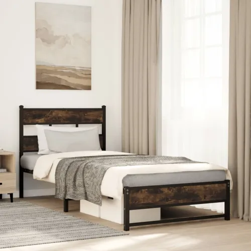 Metalni okvir kreveta bez madraca boja hrasta 90x190 cm - Dimljeni hrast 90 x 190 cm s uzglavljem i dvostrukim niskim podnožjem Cijena