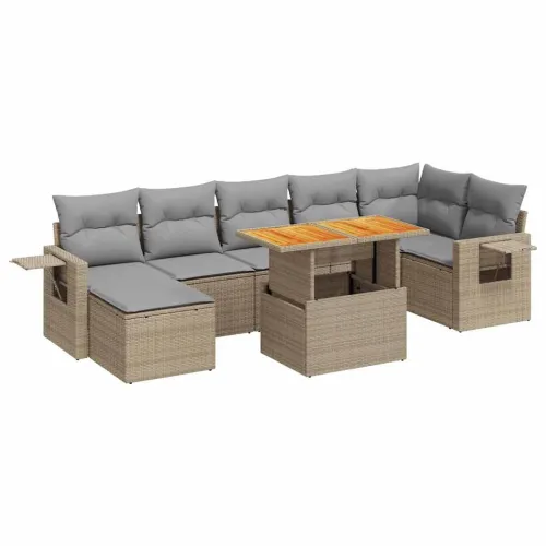 Vrtna garnitura - 8-dijelni set vrtnih sofa od poliratana s jastucima bež - bež i svjetlosiva stol + 3x kutna + 3x srednja + tab Cijena