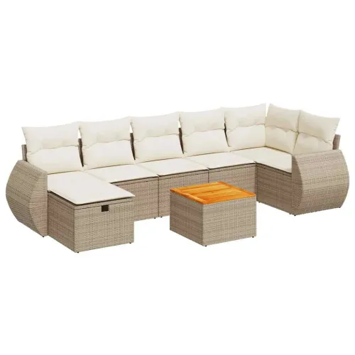 Vrtna garnitura - 8-dijelni set vrtnih sofa od poliratana s jastucima bež - bež i krem stol + 3x srednja + 3x kutna + tabure 1 Cijena