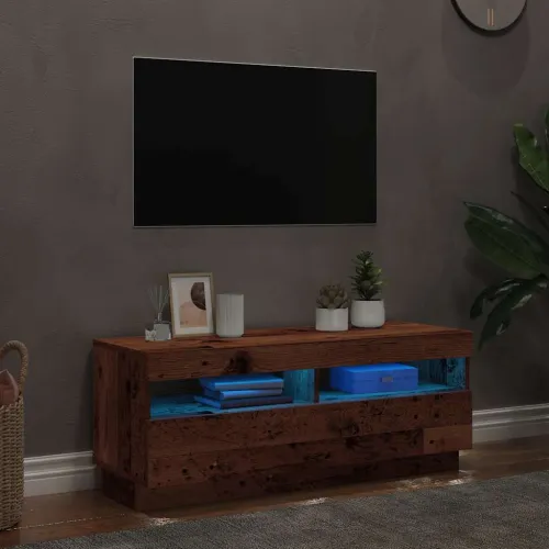 TV ormarić LED boja drva 100x35x40 cm konstruirano drvo - Staro drvo 1 100 cm Staro drvo Cijena