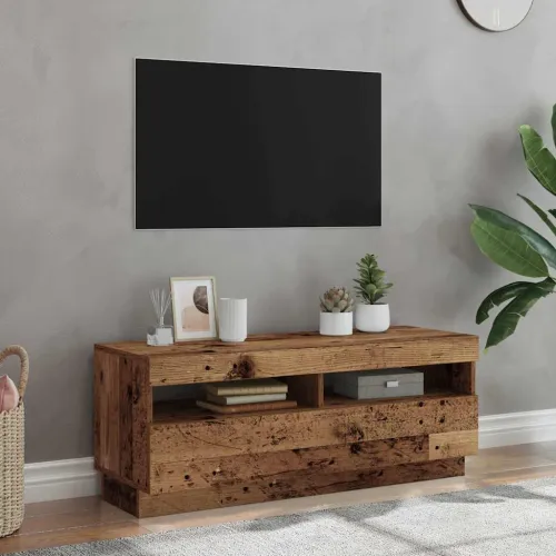 TV ormarić LED boja drva 100x35x40 cm konstruirano drvo - Staro drvo 1 100 cm Staro drvo Cijena