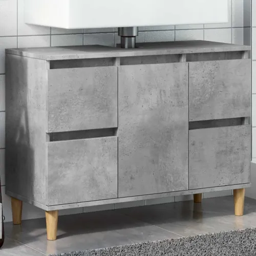 Ormarić za Lavabo - Umivaonik siva boja betona 80 x 33 x 60 cm drveni - Beton siva Cijena