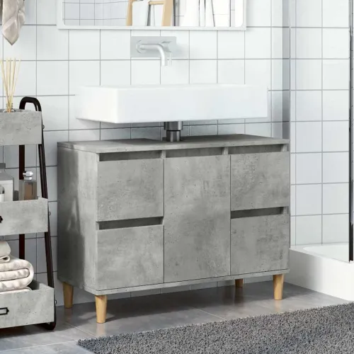 Ormarić za Lavabo - Umivaonik siva boja betona 80 x 33 x 60 cm drveni - Beton siva Cijena