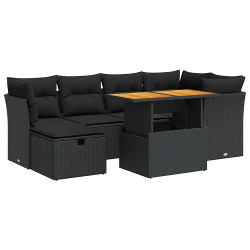 Vrtna garnitura - 7-dijelni set vrtnih sofa od poliratana s jastucima crni bagrem - Crna sa spremištem 1 Crna Cijena