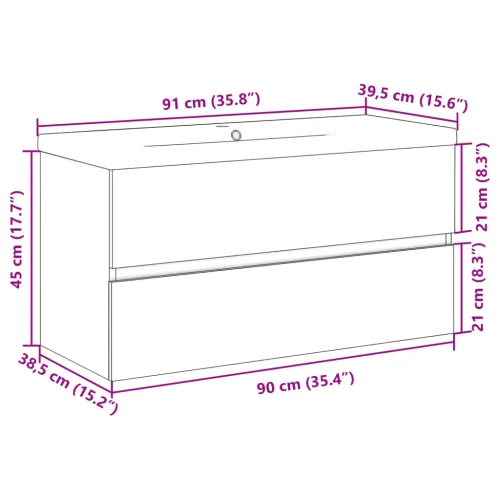 Ormarić za Lavabo - Umivaonik s ugradbenim umivaonikom Staro drvo - Staro drvo 90 x 38.5 x 45 cm bez slavine i odvoda Cijena